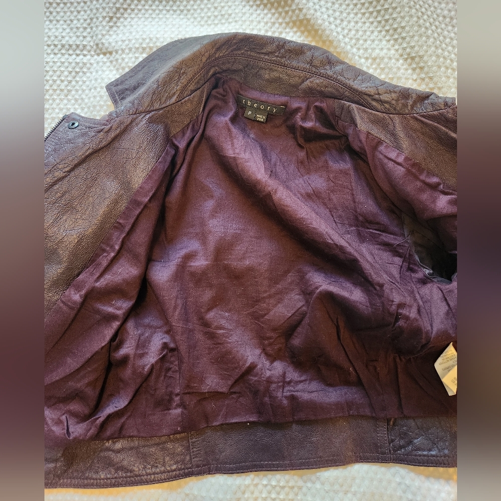 Theory Women's Burgandy Leather Jacket Size P (Similar to XS) - Picture 7 of 13